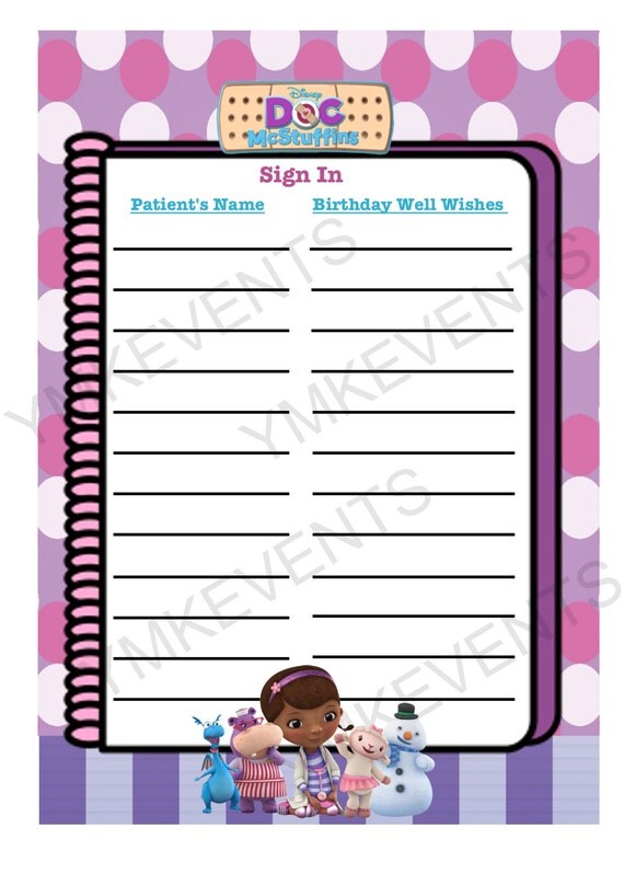 Items similar to Doc Mcstuffins Sign-in Sheet on Etsy