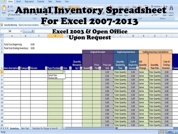 Annual Inventory Spreadsheet, Track Beginning and Ending Inventory in ...