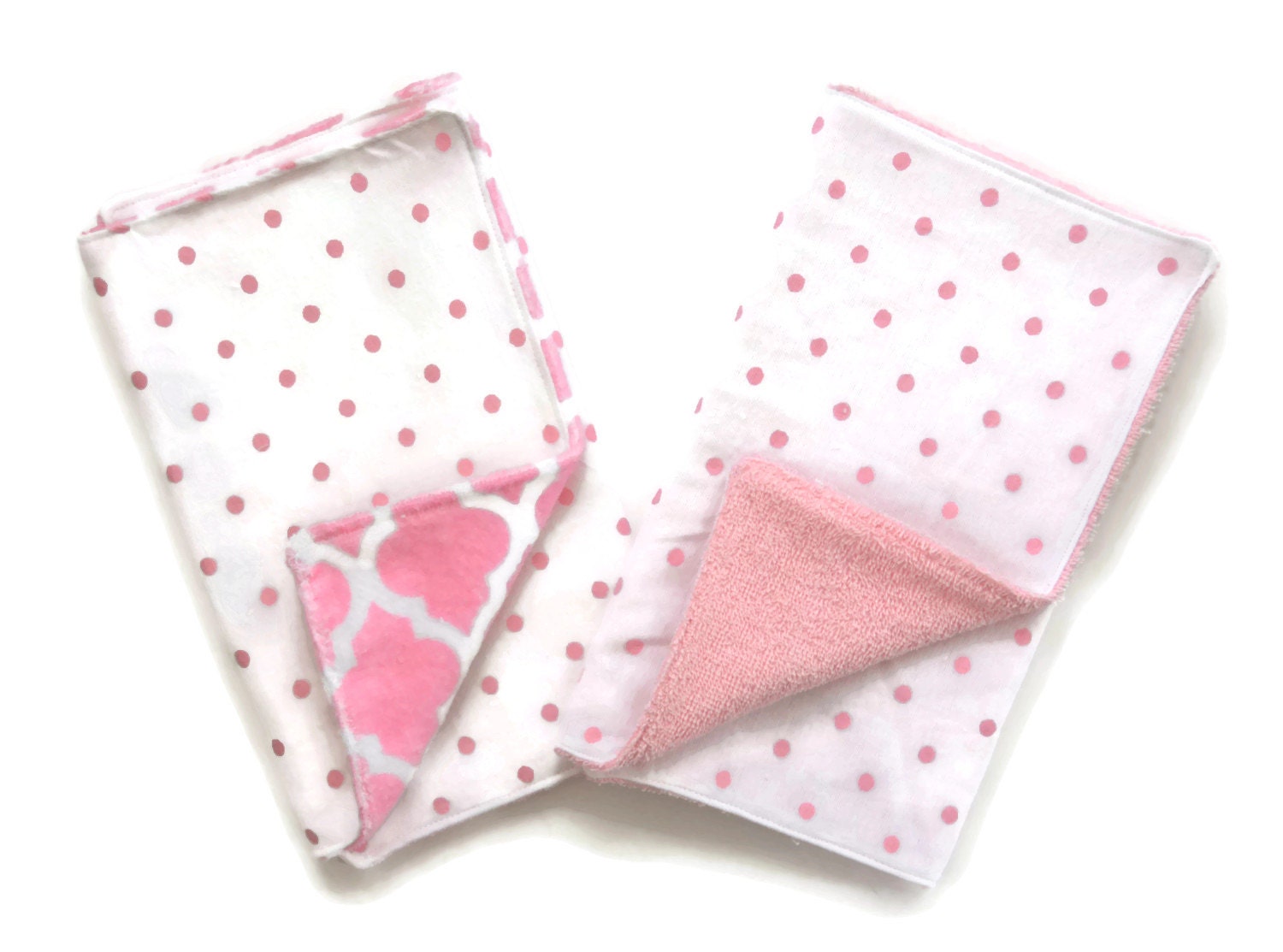 Light Pink Polka Dot Burp Cloths With Different Terry Cloth