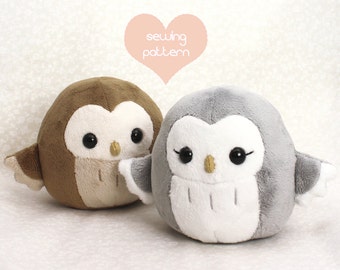 PDF sewing pattern - Owl stuffed animal handheld size - cute easy kawaii anime DIY plush toy plushie 4.5" handheld