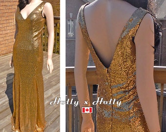 Gold sequin dress, gold sequin bridesmaid dress, party dress, long sequin dress
