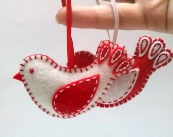 Felt Christmas ornaments, Felt bird ornament, red white bird ornament, Christmas decoration, Felt Christmas decor, Valentines day decor gift