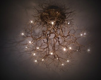 Roots Large ,Handmade ceiling light made of pewter wires. 10 branches 40 inches length