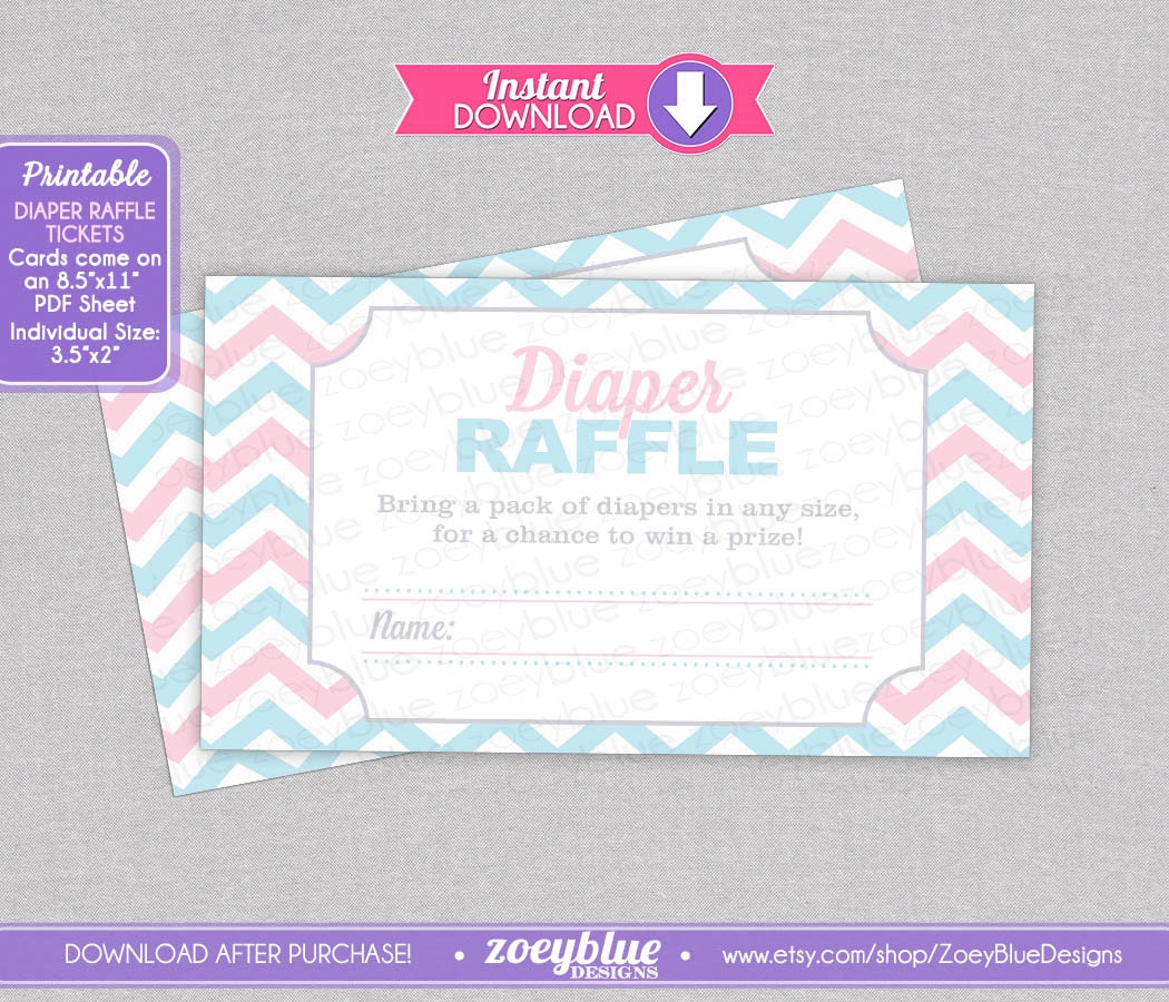 Gender Reveal Diaper Raffle Tickets Pink Blue by ZoeyBlueDesigns
