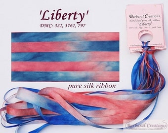 Hand dyed 13 mm wide pure silk ribbon, soie de ruban - 'Liberty'