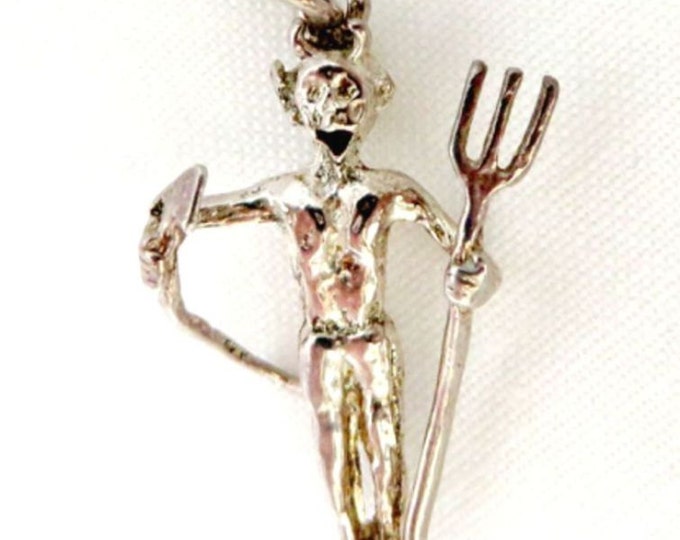 Vintage Sterling Silver Devil Charm, Satan Pitchfork Charm