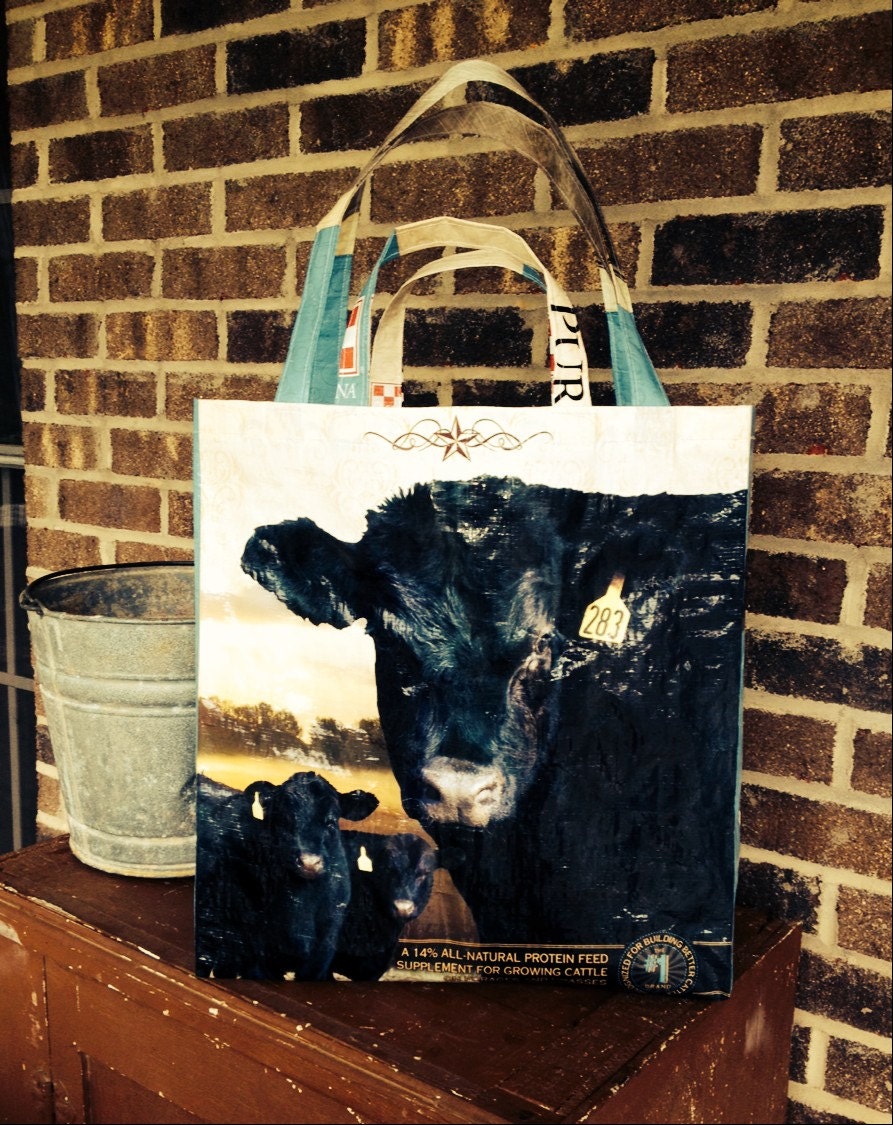 Repurposed dual handle cattle feed bag by StonehavenFarmCrafts