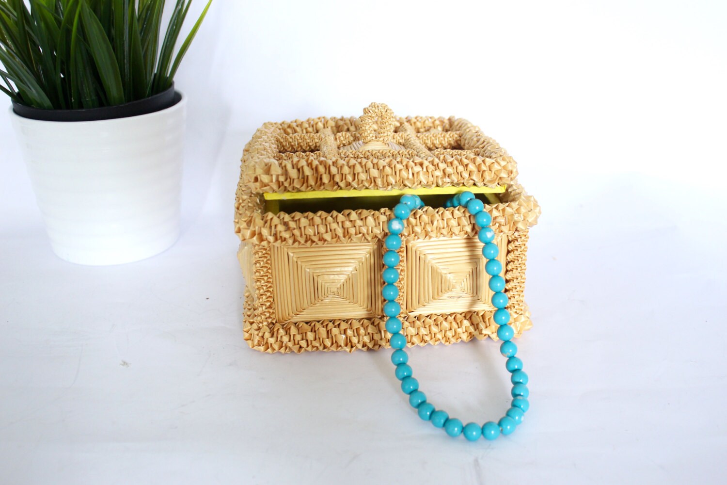 Vintage Straw Crafted Jewelry Box Rattan Trinket Box Haute Juice