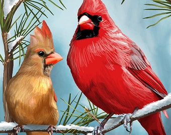Cardinals in Winter (Art Prints available in multiple sizes)