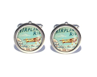 Vintage Airplane Cufflinks, Birthday, Father's Day, Wedding Cufflinks, Anniversary Gifts for Men, Gifts for Dad