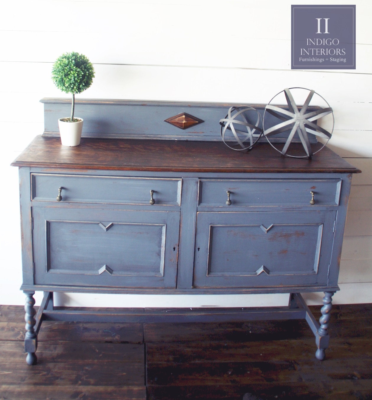 Vintage Farmhouse Style Distressed Light Charcoal Gray Sideboard ...