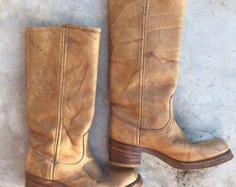 Vintage Wrangler leather campus riding boots boho cowgirl tan leather sz 5M classic