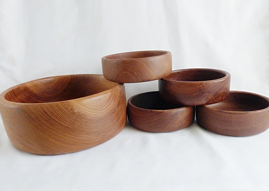 Organic Goodwood Teak Salad Bowls Set of 5