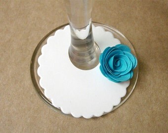 Set of 24Pcs - Blue 3D Rose Wedding Wine Glass Tags, Charms, Party Tags, Labels