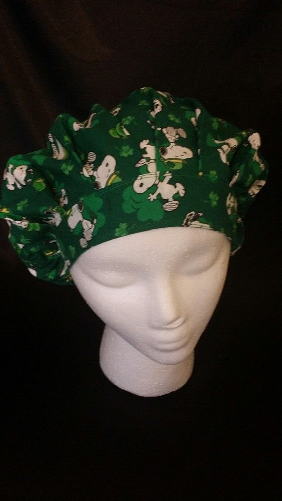 St. Patrick's Day Snoopy Bouffant Surgical Scrub Hat With