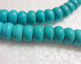 10 mm Turquoise Magnesite Rondelle Beads - Full strand