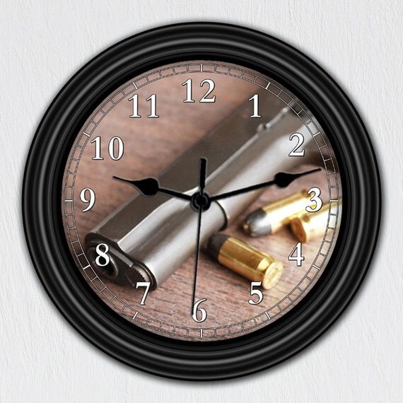 Gun and Bullets Unique Wall Clock Handmade Gift by ClocksGalore