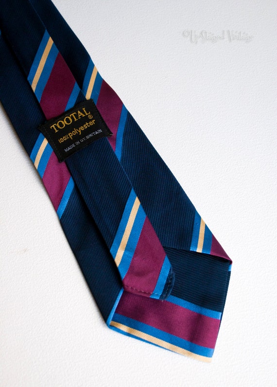 True Vintage 1970s Navy & Burgundy TOOTAL School Stripe Tie