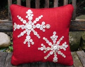 Snowflake Pillow, Snowflake Decoration, Snowflake Holiday Decor, Christmas Decor, Red Pillow, Christmas Pillow, Holiday Pillow/Burlap Pillow