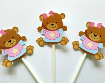 Teddy Bear Cupcake Toppers, Girl Teddy Bear Cupcake Toppers