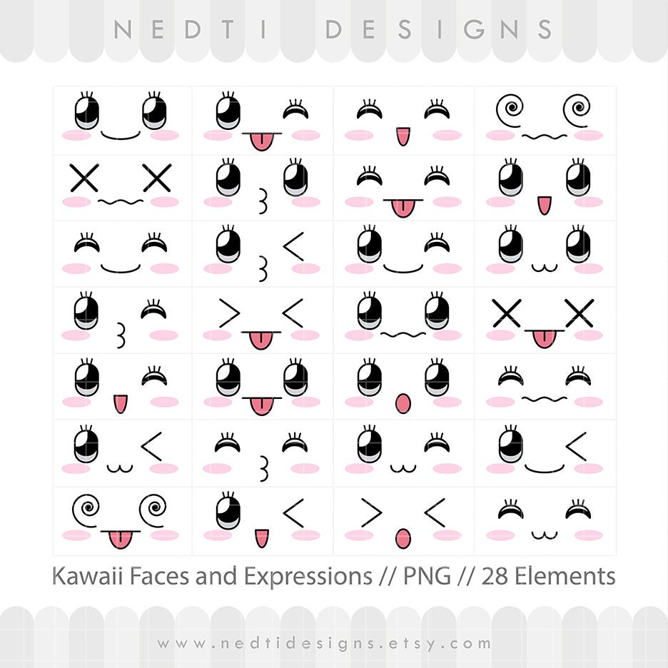 28 Kawaii  Cute  Faces Clipart Face Expressions  Overlay Clip