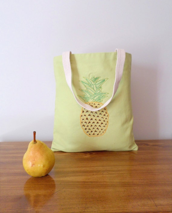 Sac fourre-tout ananas  main brodÃ©  Lime Green  petit  Cotton ...