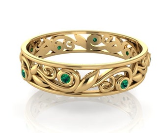 bridal engagement band wedding rings wedding bands handmade yellow gold matching band - Emerald Wedding Ring bridal engagement band wedding rings wedding bands handmade yellow gold matching band - Emerald Wedding Ring