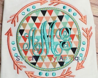 Tribal Aztec Arrows Monogram Frame Machine Embroidery Design