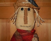Prim Scarecrow Head with Crow Fall Decor #4 - 15" tall with Grungy Hang Tag    Ready to Ship