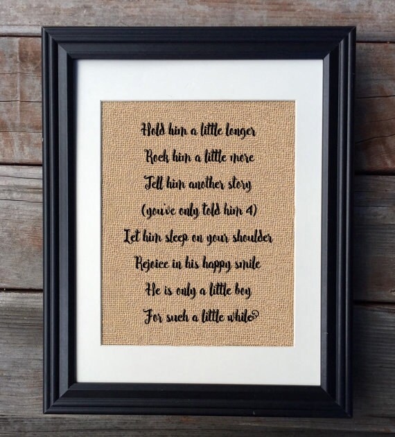 Hold Him A Little Longer Nursery Burlap Print Rustic Nursery