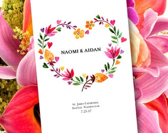 Wedding Program "Heart" Order of Service Make your Own Programs Foldover Word Template Instant Download DIY You Print