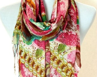 Multicolor Abstract Print Scarf (Fuchsia)