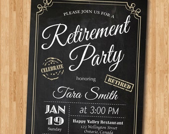 Retirement Invitation. Retirement Party Invitation. Retirement Celebration. Chalkboard Retired. Men or Women. Printable digital DIY.