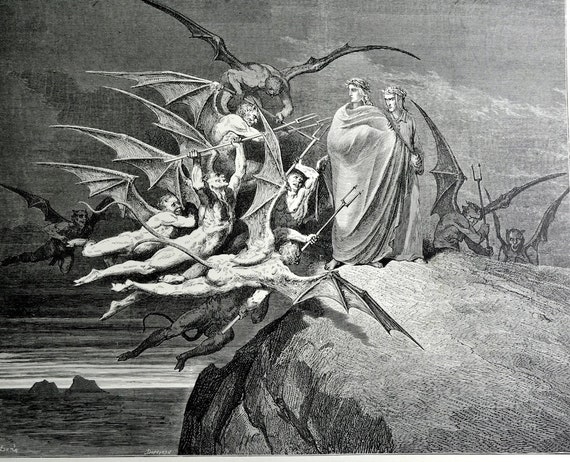 1903 Gustave Dore Engraving from Dante Vision of Hell Book