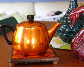 Vintage Anodised Orange Aluminium Teapot