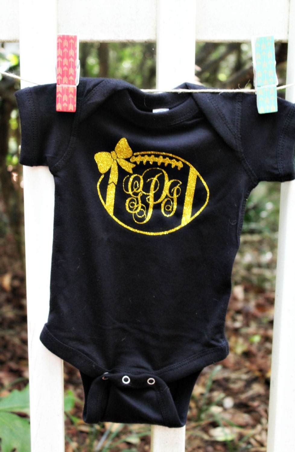Custom Monogram Football Baby Girl Bodysuit Bodysuit with Bow