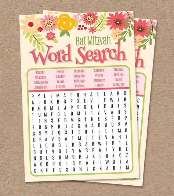 Bat Mitzvah Word Search Party Game Printable DIY Instant