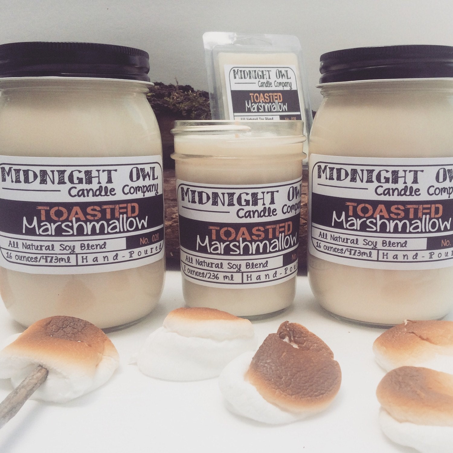 Toasted Marshmallow Scented Candle 8oz or 16oz Scented soy