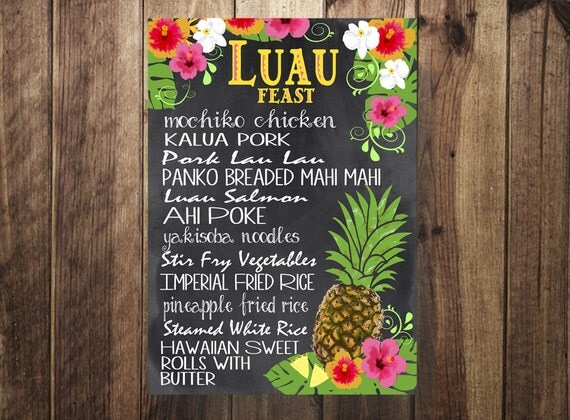 Luau Menu Sign Tropical Party Sign Hawaiian Party Sign DIY