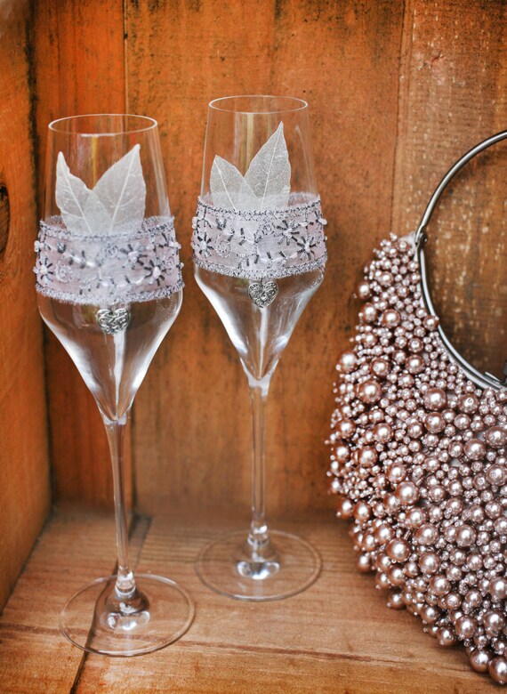Great Gatsby wedding champagne glasses Toasting by handmadeBYmamas