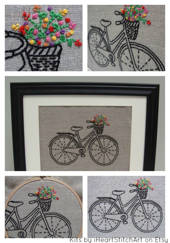 DIY Embroidery kit bicycle embroidery pattern modern hand