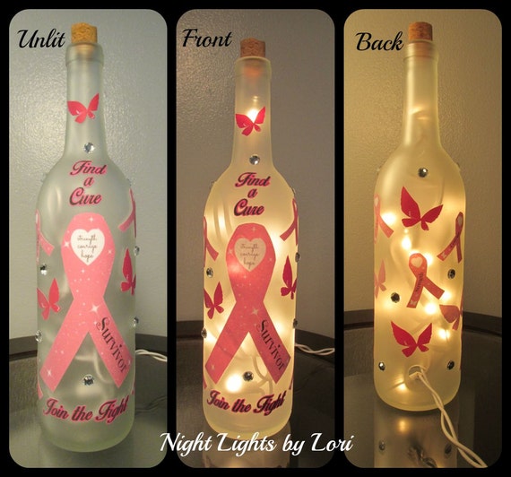 Breast Cancer Awareness Survivor Wine Bottle by NightLightsbyLori