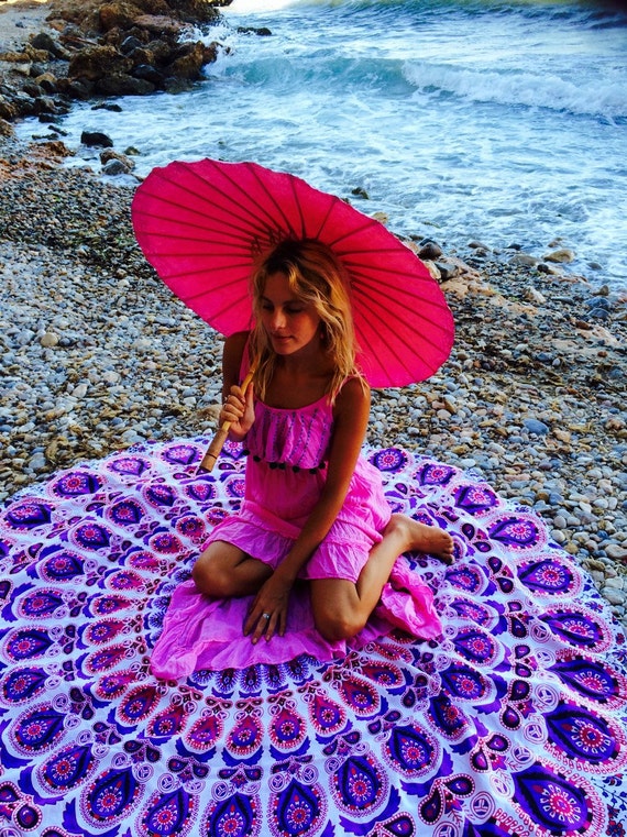 Roundie boho beach pinky mandala blanket by AUROBELLE on Etsy