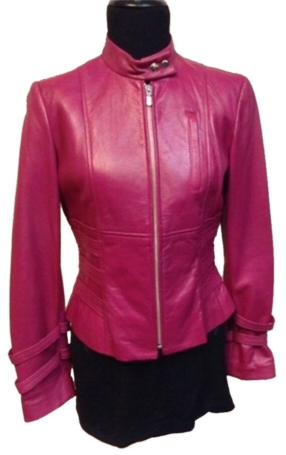 Id. Collection Pink Leather Motorcycle Jacket Size 6
