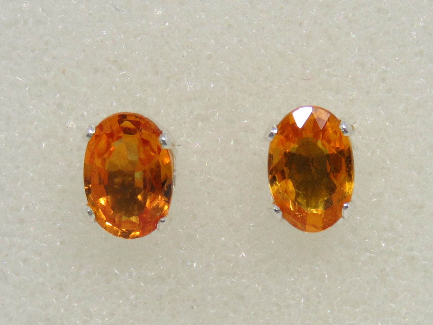 Orange Sapphire Stud Earrings Sterling Silver Genuine by GemsOhMy
