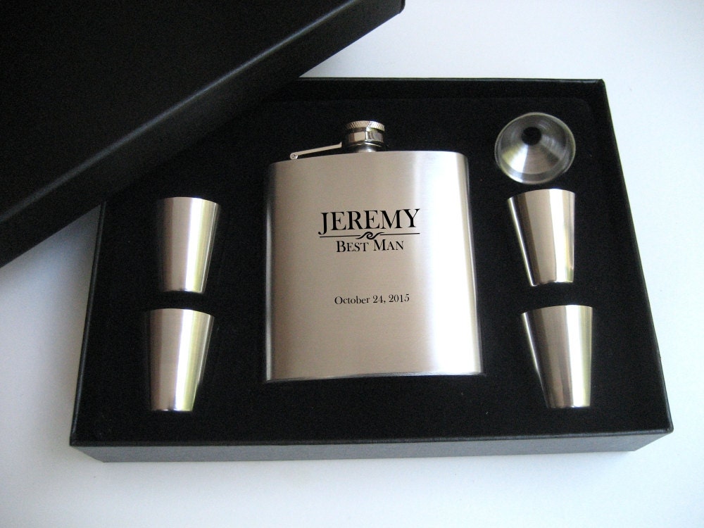 Flask Set Engraved Flask and Shot Glass Set Groomsman Gift