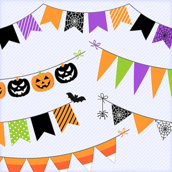 Halloween bunting banners clipart. Digital clip art ...