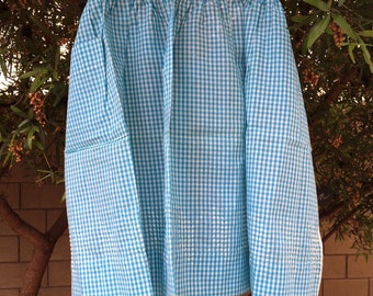 Free Shipping! Vintage Teal Blue and White Hand Cross Stitched Apron