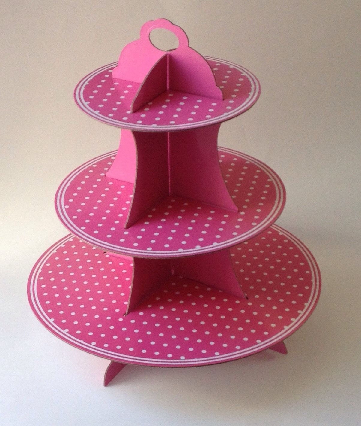 3 Tier Cupcake Stand Cardboard Pink Polka Dot Wedding Party