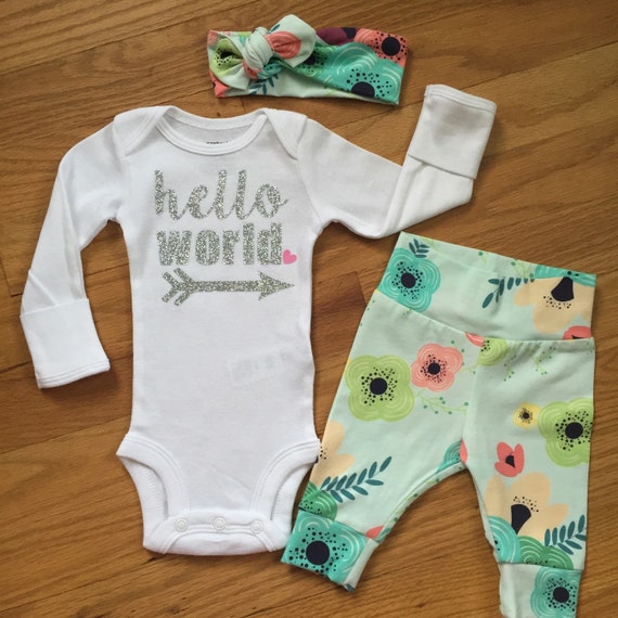 Baby girl going home set Floral on Light Blue theme hello ...